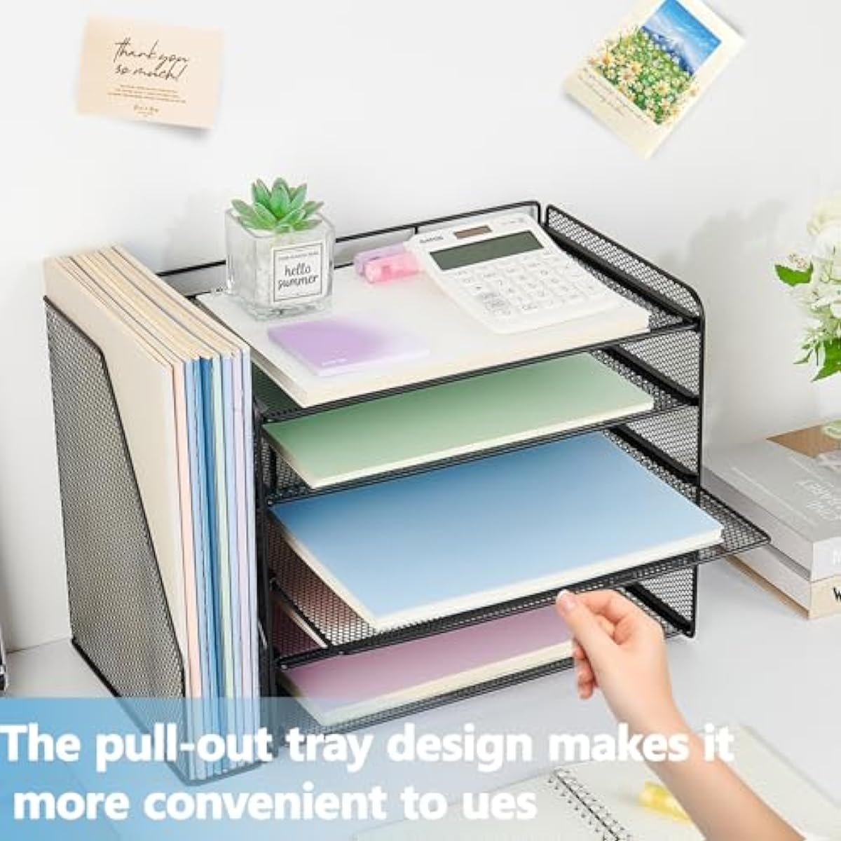OPNICE Desk Organizer, 5-Tier Paper Organizer Letter Tray with Magazine Holder, Office Desk Accessories & Workspace Organizers, Desktop File Organizer for Office Supplies Storage, Black