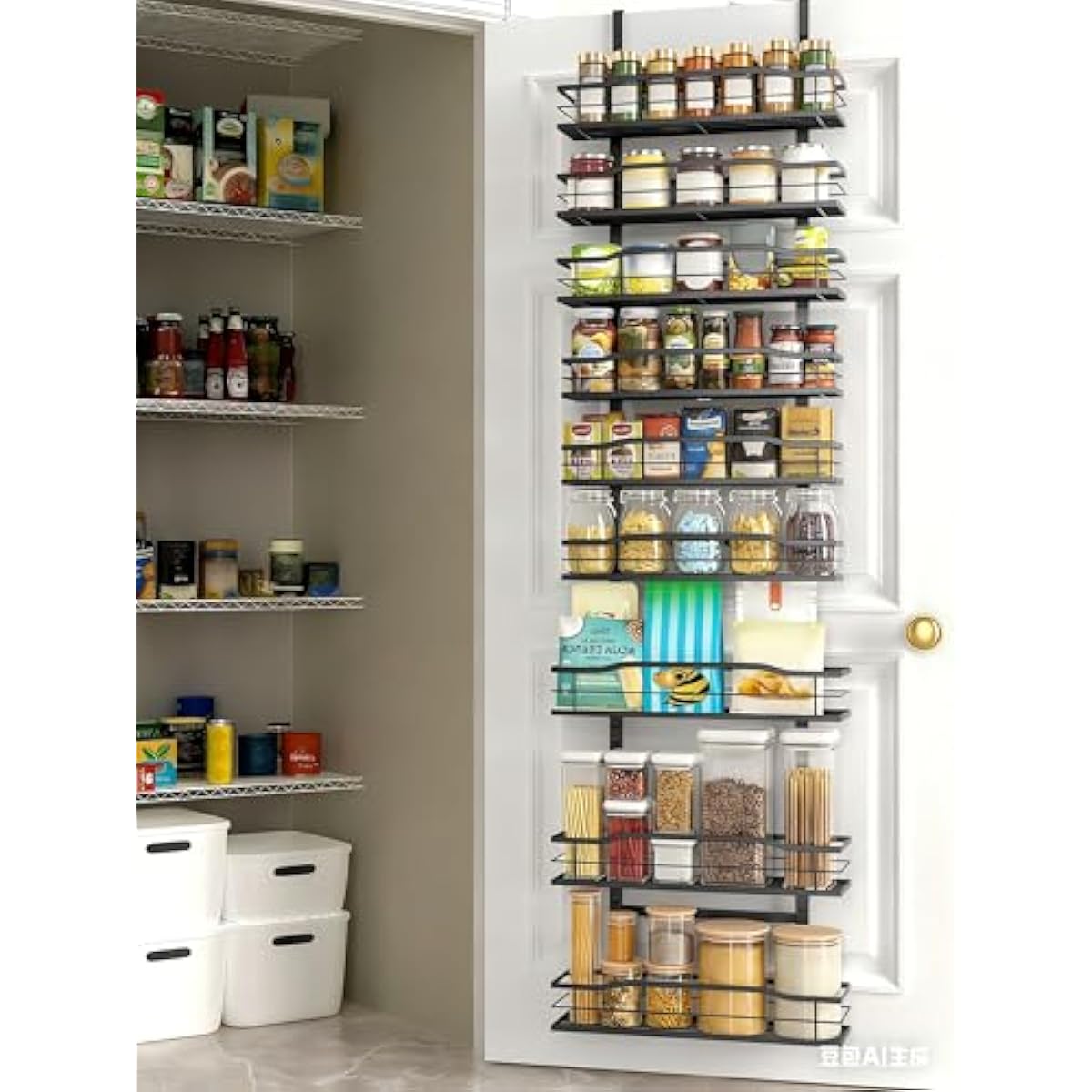 Moforoco 9-Tier Over The Door Pantry Organizer, Pantry Organization and Storage, Black Hanging Basket Wall Spice Rack Seasoning Shelves, Home & Kitchen Bedroom Bathroom House Essentials