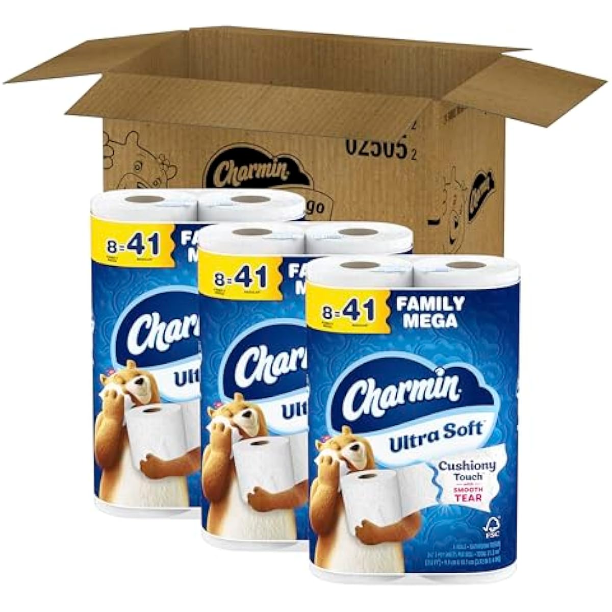 Charmin Ultra Soft Cushiony Touch Toilet Paper, 24 Family Mega = 123 Regular Rolls, White