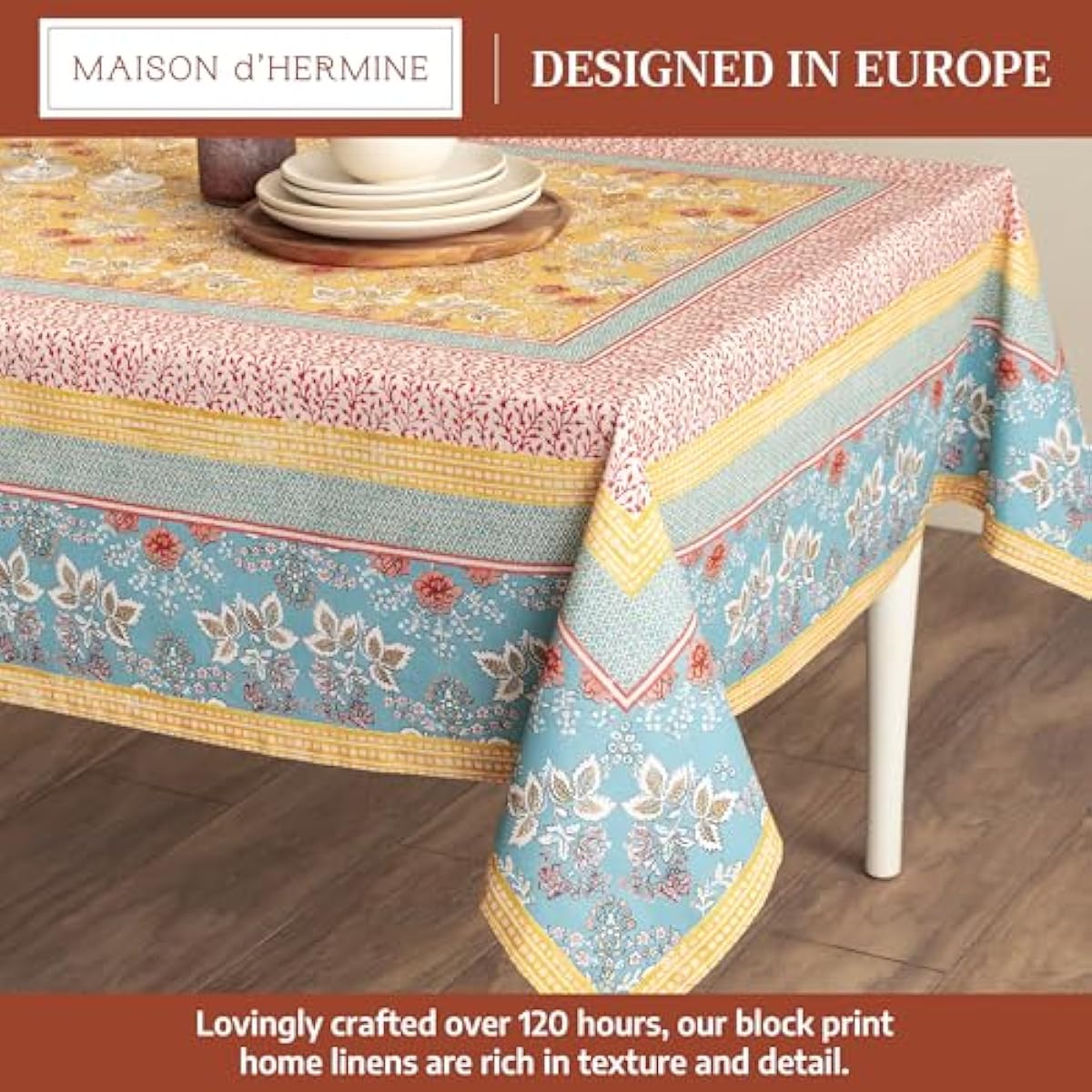 Maison d' Hermine Table Cloth Rectangle Table 100% Cotton 54 x 72 Inches Tablecloth Reusable Decorative for Dining Kitchen Room Farmhouse Home Gifts for Mothers Day Spring Summer - Marquise