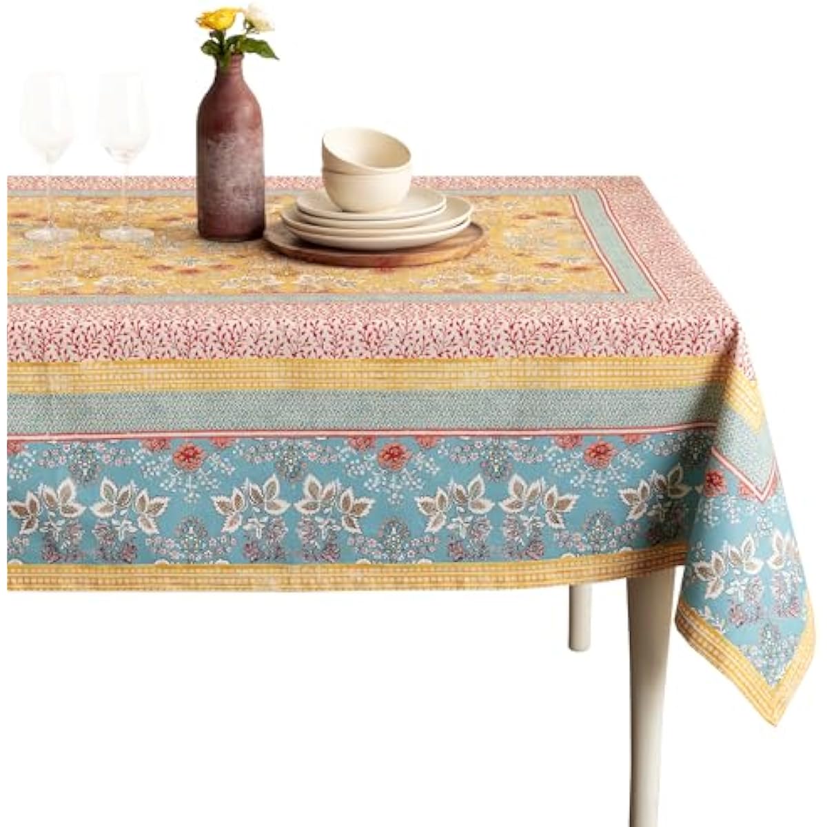 Maison d' Hermine Table Cloth Rectangle Table 100% Cotton 54 x 72 Inches Tablecloth Reusable Decorative for Dining Kitchen Room Farmhouse Home Gifts for Mothers Day Spring Summer - Marquise
