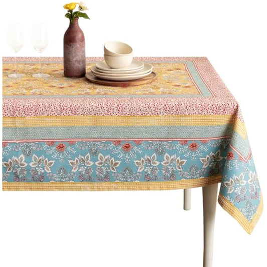 Maison d' Hermine Table Cloth Rectangle Table 100% Cotton 54 x 72 Inches Tablecloth Reusable Decorative for Dining Kitchen Room Farmhouse Home Gifts for Mothers Day Spring Summer - Marquise
