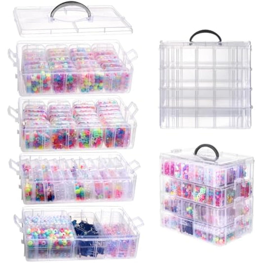 VTG Bead Organizer Box, 84 Pcs Small Plastic Containers with Lids, 4-Tier Stackable Storage Box, Clear Organizers for Jewelry Toys Craft Storage