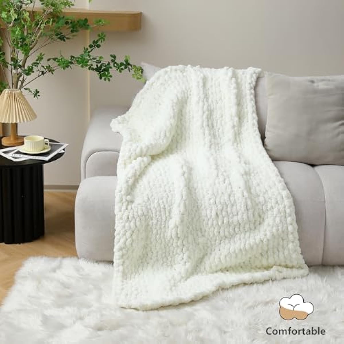 Chunky Yarn for Hand Knitting - #10 Chunky Chenille Yarn, Jumbo Big Thick Chunky Yarns for Crocheting, Super Bulky Chunky Knit Blanket Yarns, 8 Skein (25 yds 8 oz Each Skein), Cream
