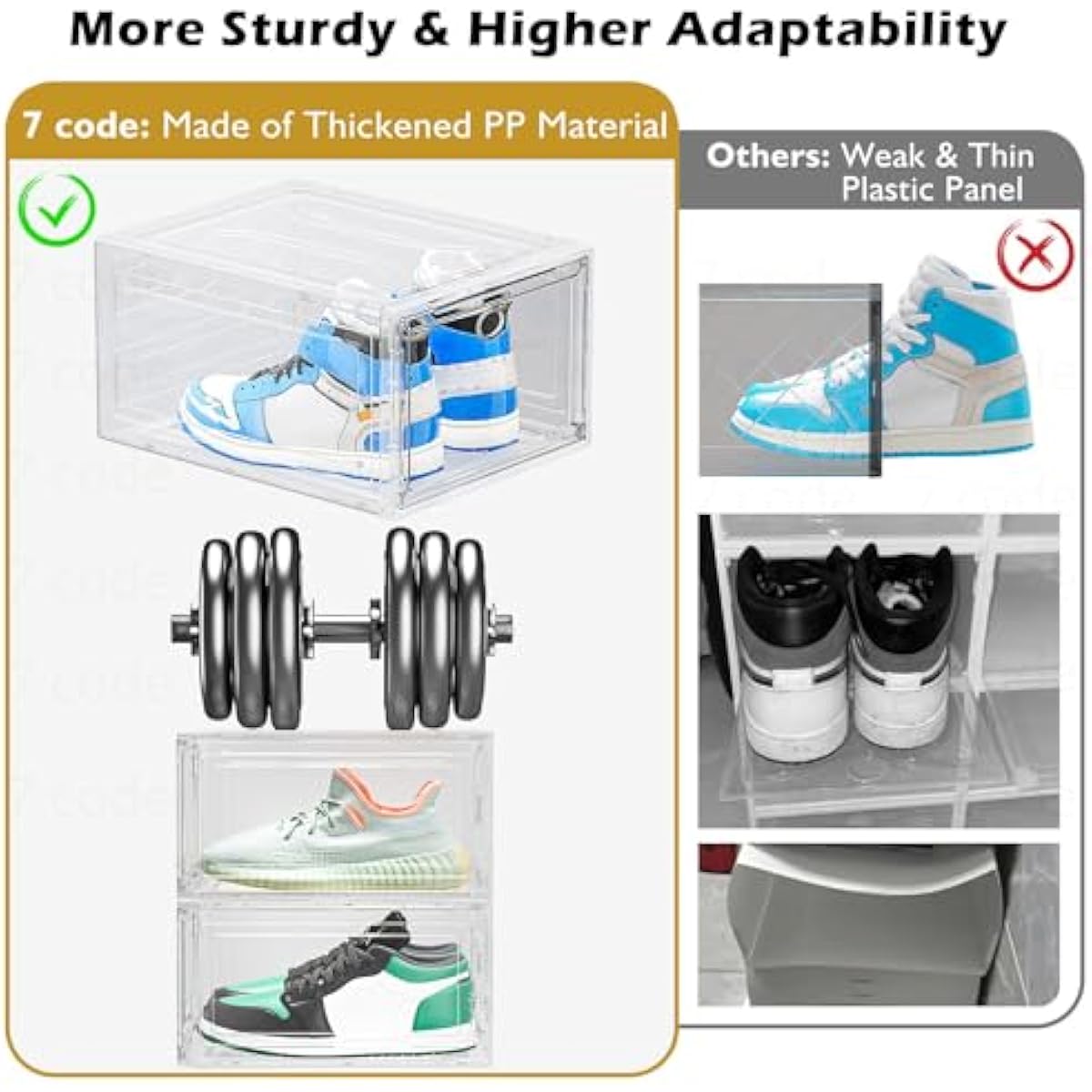 Thickened Clear Shoe Storage Organizer with Magnetic Door, Sturdy Stackable Shoe Boxes for Closet, Collapsible Space-Saving Shoe Rack for Sneakers & Boots, Plastic Shoe Cabinet Box Set, 6 Pack, White