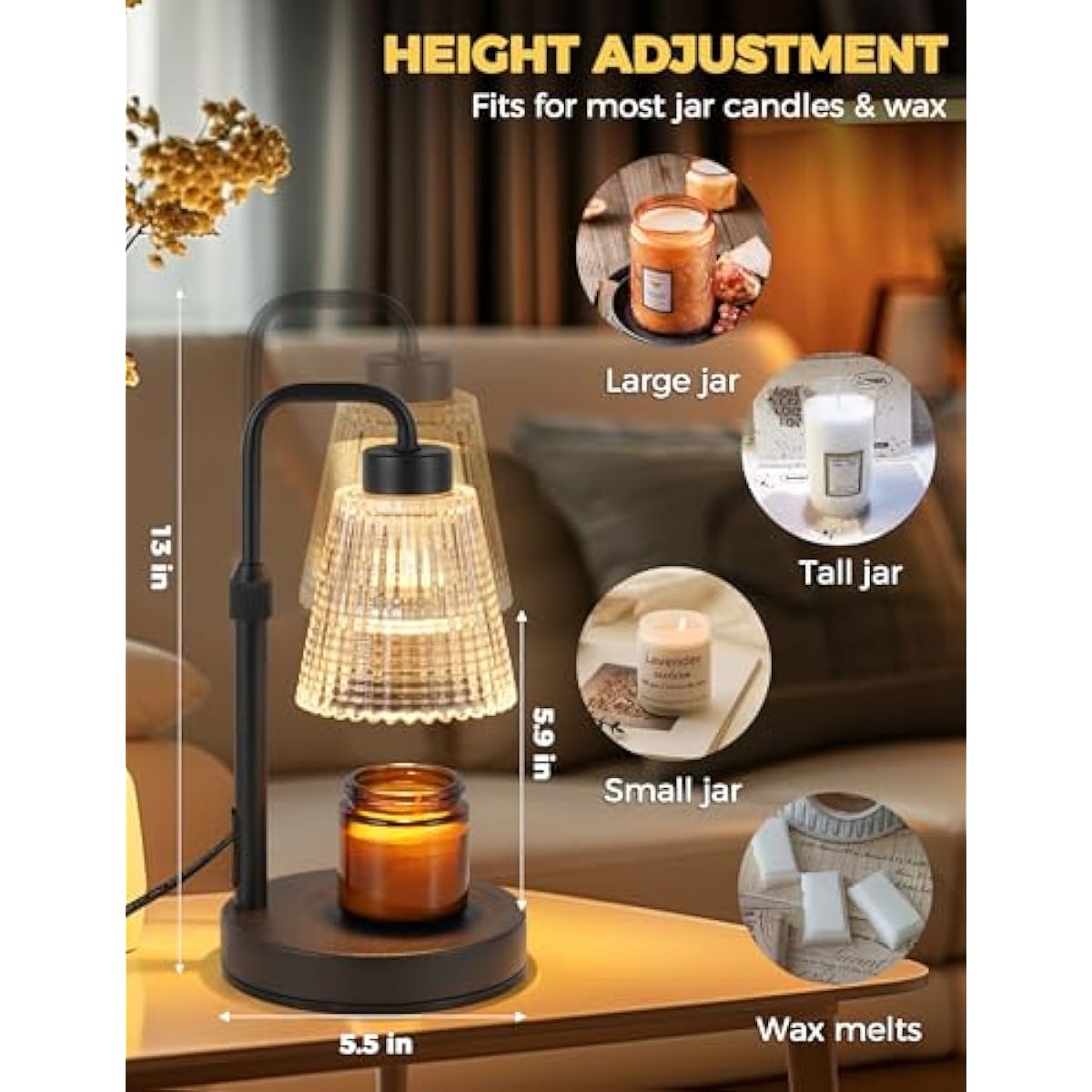 Candle Warmer Lamp with Timer Dimmable, Birthday Gifts for Women Mom, House Warming Gifts New Home Decor, Wax Melt Warmer for Jar Candles with 2 Bulbs