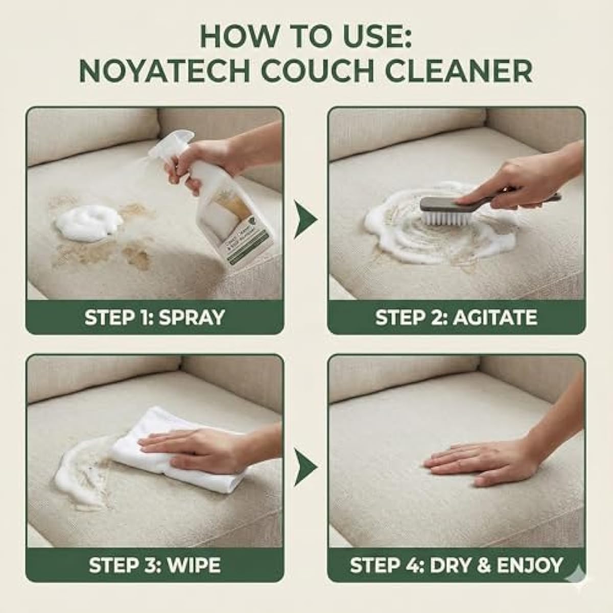 Couch Cleaner and Stain Remover Spray – Professional Strength, Multi-Surface Fabric and Upholstery Cleaner – Pet-Safe, Non-Toxic, Quick-Drying for Couches, Sofas & Car Interiors.