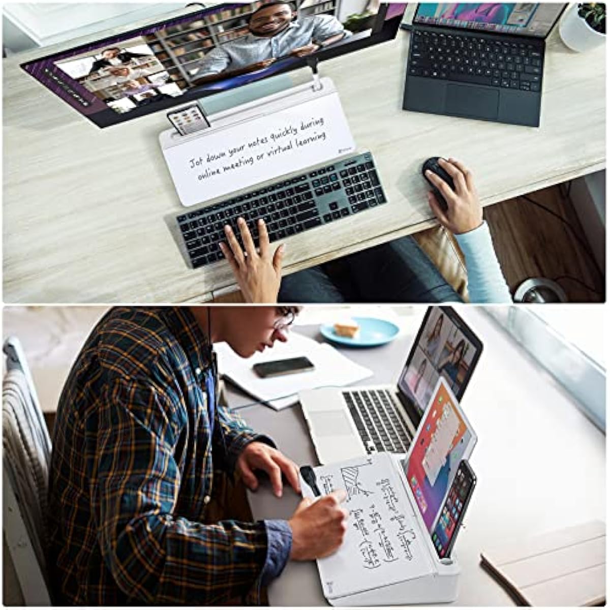 Varhomax Glass Desk Whiteboard with Storage, Desktop Organizer to-do List Memo Notepad Dry Erase White Board for Home Office and School Supplies (White)
