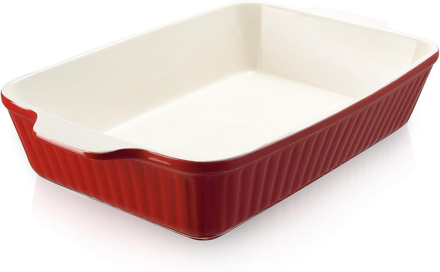 DOWAN Casserole Dish, 9x13 Ceramic Baking Dish, Large Lasagna Pan Deep for Oven, 4.2 Quarts Baking Pan with Handles, Oven Safe and Durable Bakeware for Lasagna, Home Decor, Wedding Gift, Soft White