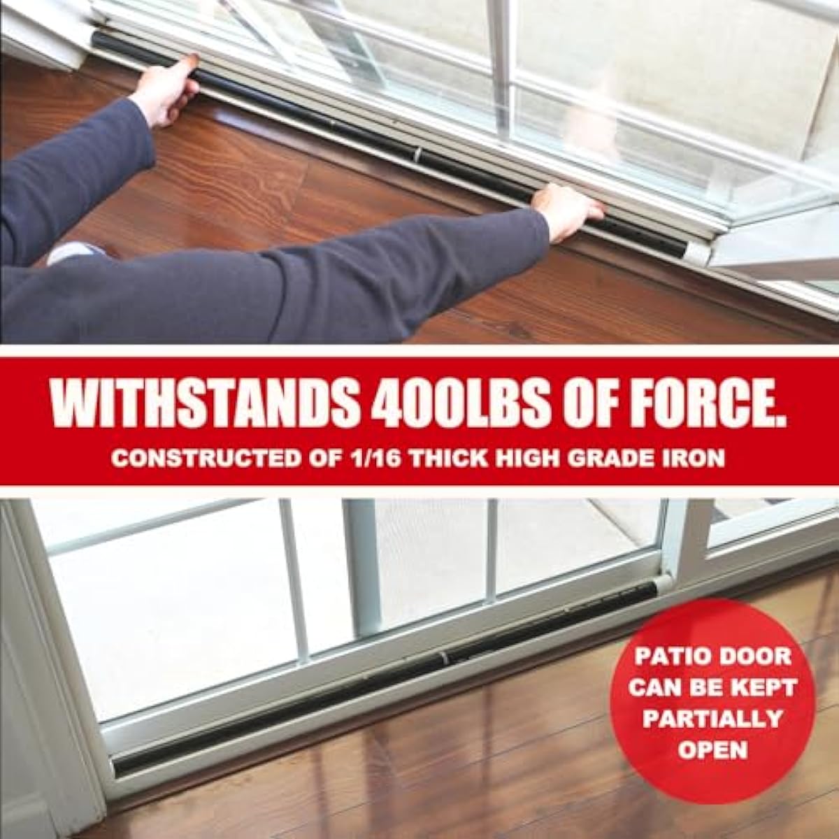 SECURITYMAN 2-in-1 Door Security Bar & Sliding Patio Door Security Bar (2 Pack) via Interchangeable Caps - Heavy Duty Iron Construction Door Stoppers Lock for Home, Apartment, Travel Hotel - Black