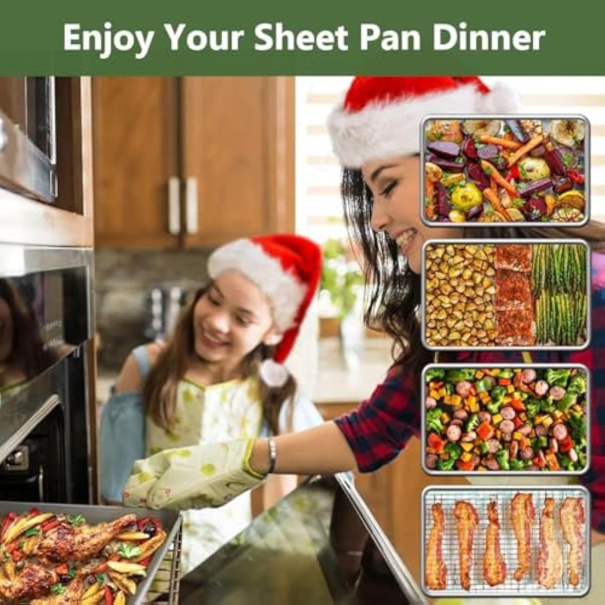 ROTTAY Baking Sheet with Rack Set (2 Pans + 2 Racks), Stainless Steel Cookie Sheet with Cooling Rack, Nonstick Baking Pan, Warp Resistant & Heavy Duty & Rust Free, Size 16 x 12 x 1 Inches