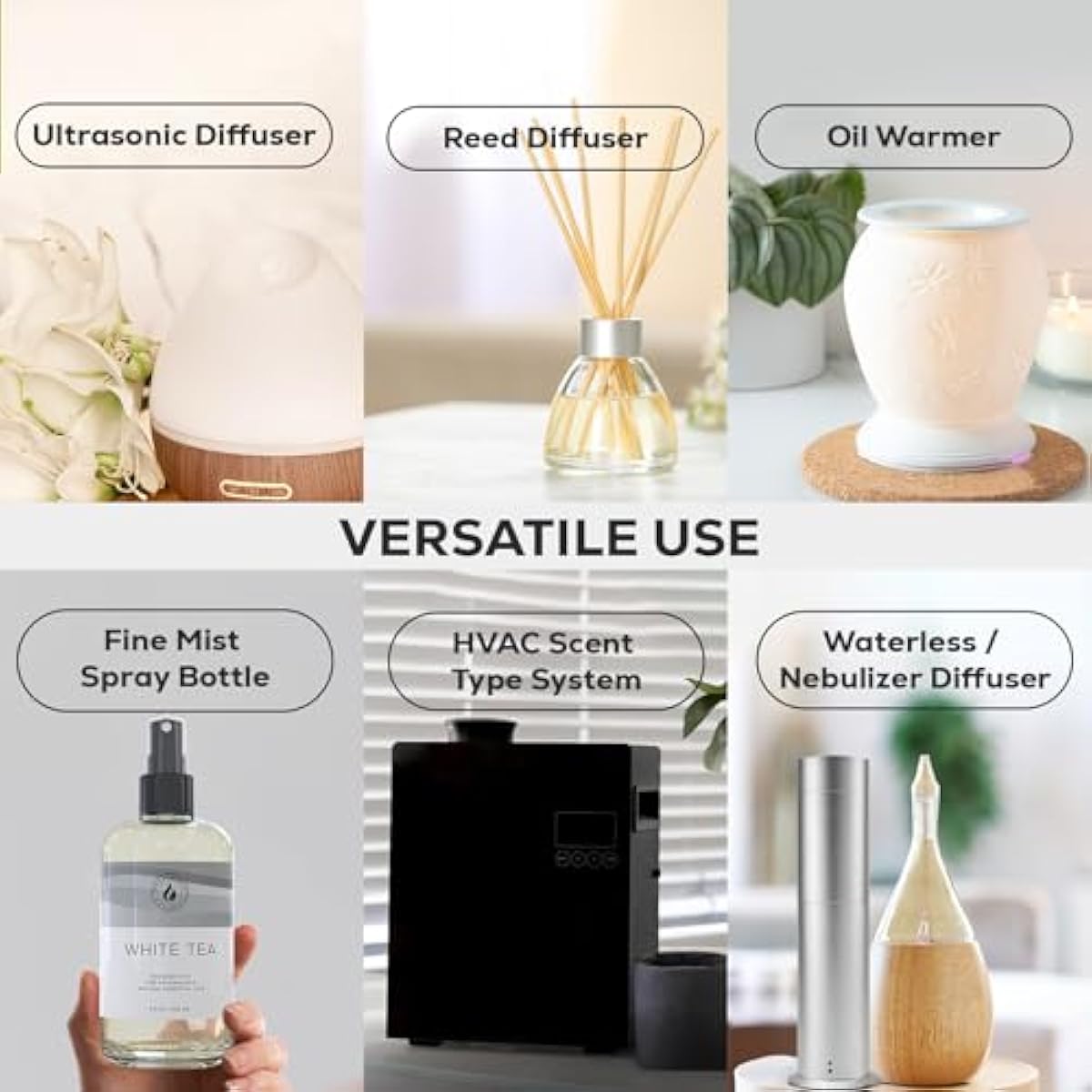 Aroma Country White Tea Diffuser Oil - Luxury Essential Oils for Diffuser Refill & Air Freshener Room Spray, Long-Lasting, Natural Home Fragrance and Hotel Scent for Diffusers & Machines (8.5 Fl Oz)