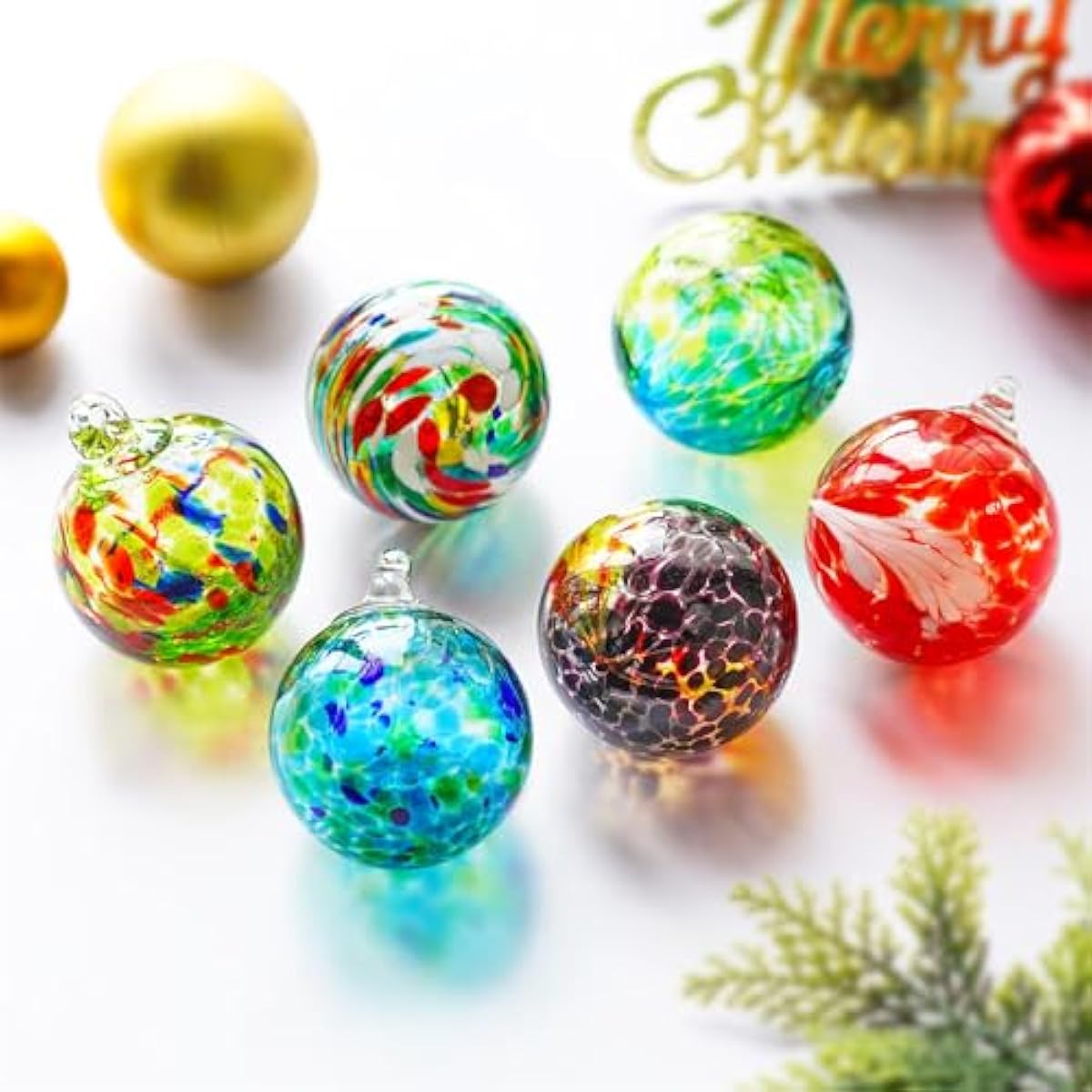6pcs Hand-Blown Glass Christmas Ornaments Balls Hanging Glass Balls Witches Ball Gazing Ball for Home Window Outdoor Garden Patio Xmas Tree Décor