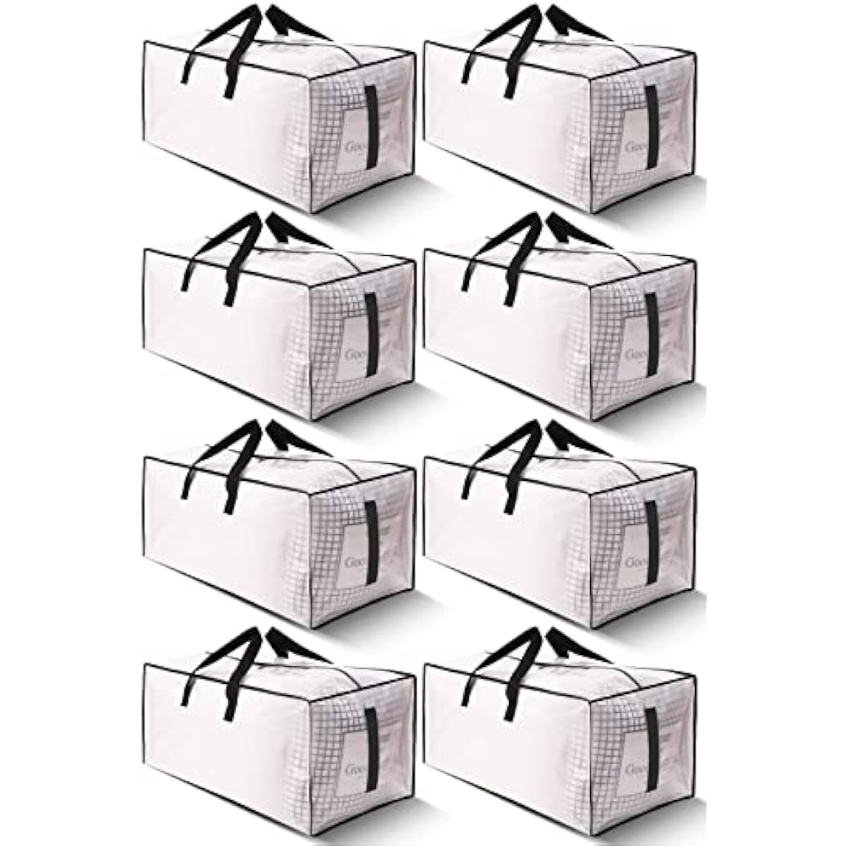 8 Pack Large Strong Moving Bags with Zippers & Carrying Handles - Water-Resistant - Heavy Duty Storage Tote for Space Saving, Fold Flat, Alternative to Moving Box (Semi-Transparent)
