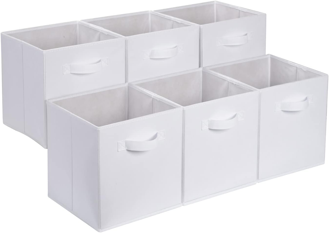 Amazon Basics Collapsible Fabric Storage Cube Bins Organizer with Handles, Sturdy, Beige, 13-x-13-x-13-inch, Pack of 6