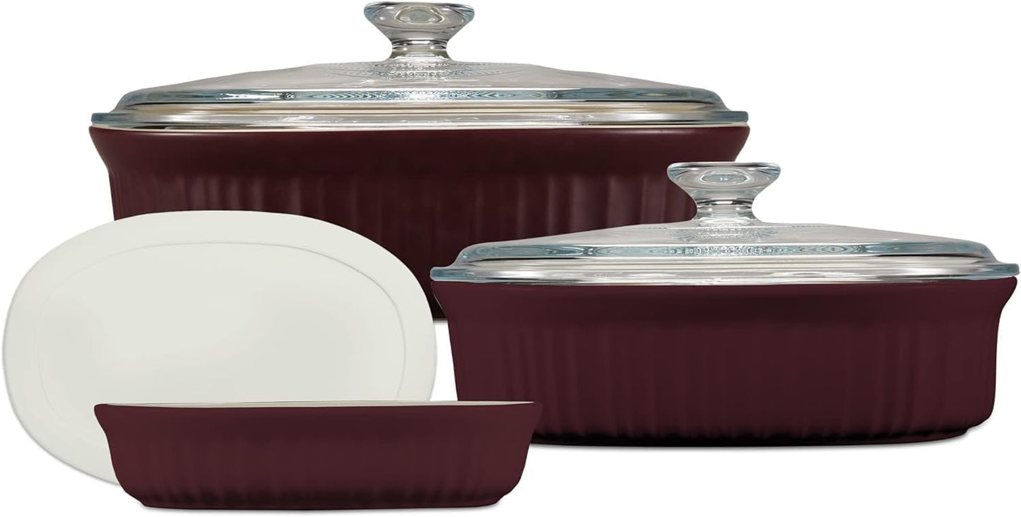 CorningWare Ceramic Bakeware Set with Lids Chip and Crack Resistant Stoneware Baking Dish, Microwave, Dishwasher, Oven, Freezer and Fridge Safe, 6-Piece French White