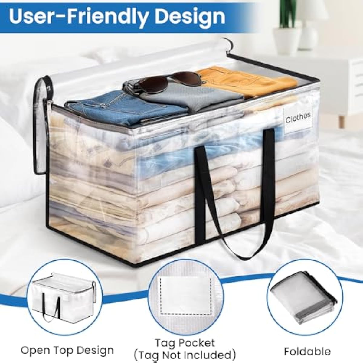 Heavy Duty Clear Moving Bags with Reinforced Handle and Double Zipper, Storage Totes, Packing Bags Alternative to Moving Essential and Supplies Box, Clear, Large, 6 Packs