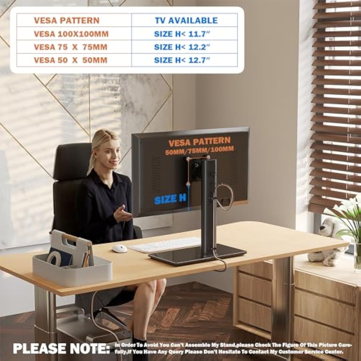Single LCD Computer Monitor Free-Standing Desk Stand Mount Riser for 13 inch to 32 inch screen with Swivel, Height Adjustable, Rotation, Vesa Base Stand Holds One (1) Screen up to 77Lbs(HT05B-001))