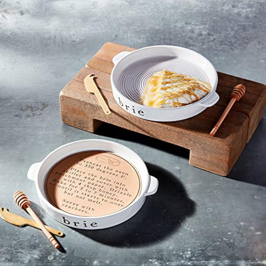 Mud Pie Brie Baker and Utensil Set, White, 1 1/4" x 9 1/4" dia