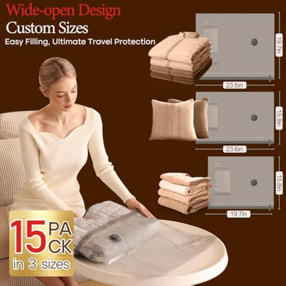 Vacuum Bags for Travel with Rechargeable air Pump, Carry-on Size Compression Packing Bags for Luggage and Suitcase, Space Saver for Clothes and Clothing 15 Combo Travel Size