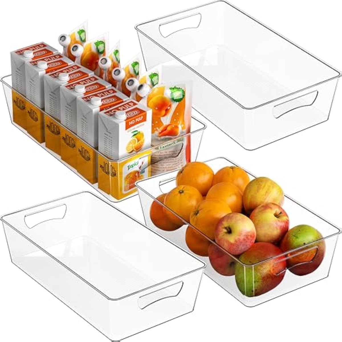 Simple Houseware 4 Pcs Kitchen Clear Bin Storage Organizer, 15" x 8" x 3.75"