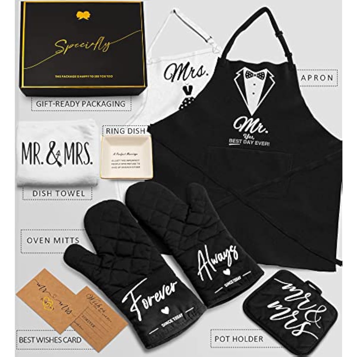 Mr & Mrs Aprons for Couple Gift-Anniversary,Bridal Shower,Wedding,Engagement,Christmas Gifts for Couple,Kitchen Gift Set