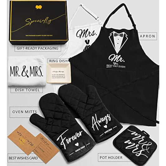 Mr & Mrs Aprons for Couple Gift-Anniversary,Bridal Shower,Wedding,Engagement,Christmas Gifts for Couple,Kitchen Gift Set