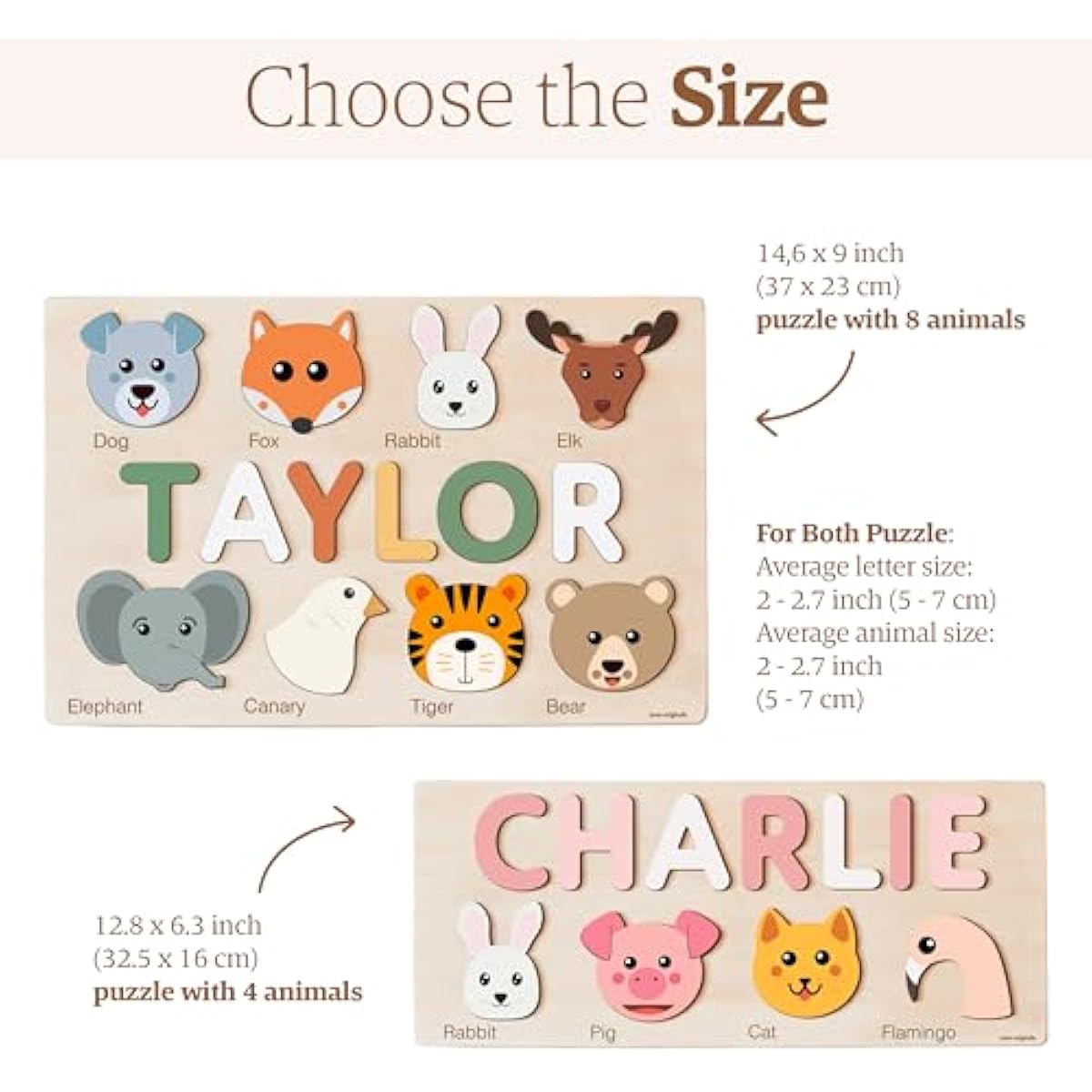 Personalized Name Puzzle for Toddlers 1-3 | Safari, Farm & 12 Themes | Handmade Wooden Montessori Toy, Keepsake Nursery Decor & Perfect 1st Birthday Gift for Boy Girl