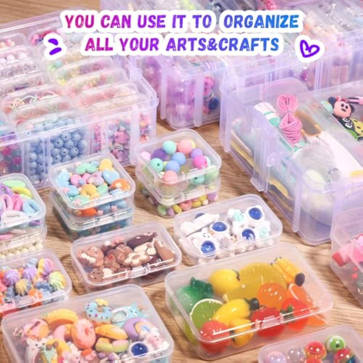 Funtopia Bead Organizers and Storage, 56 Pcs Small Plastic Containers with Lids and 3-Tier Stackable Storage Box, Mini Clear Organizers for Jewelry Toys Craft Storage (4 Sizes)