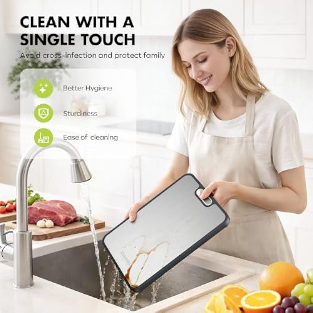 Sumzzz Titanium Cutting Board for Kitchen, Cutting Board Double Sided Food Grade, Pure Titanium/PP, Easy to Clean Large Size 15”×10.3”