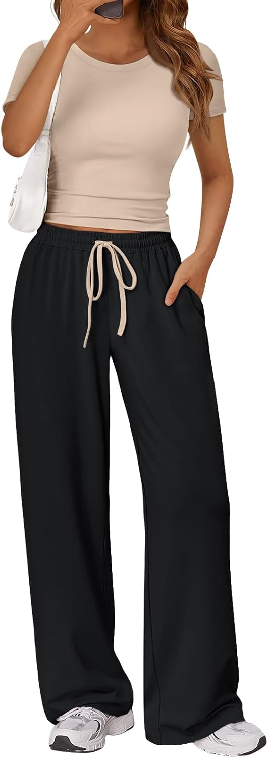 Trendy Queen 2 Piece Matching Summer Sweatsuit Lounge Set Womens Wide Leg Pants Side Ruching Crop Top Sets