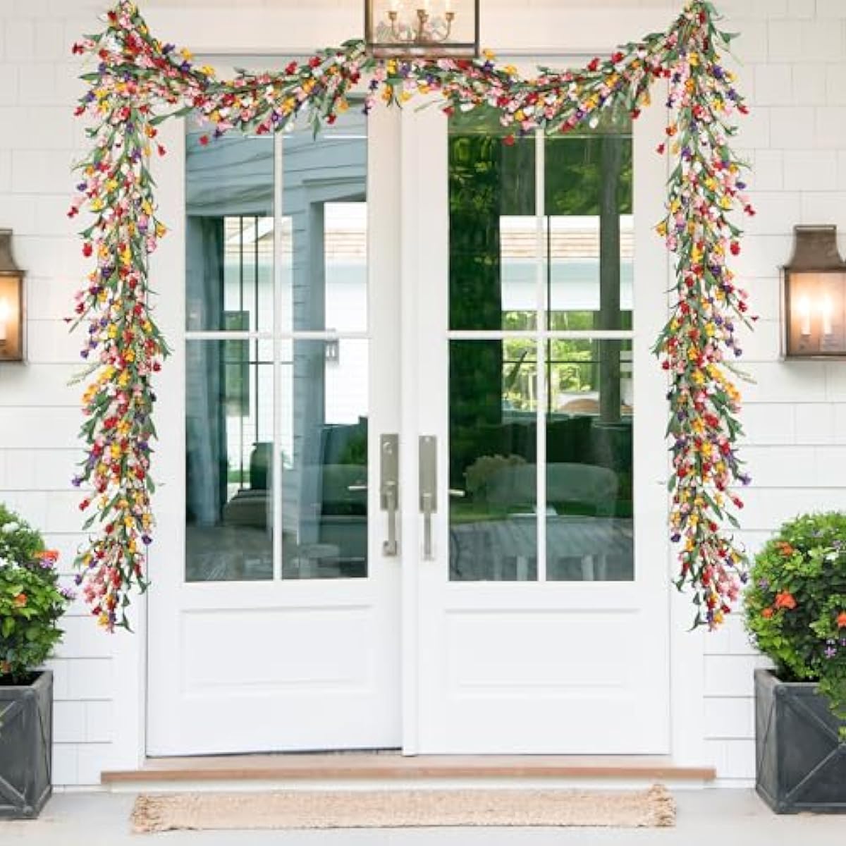 6ft Spring Flower Garland for Mantle Decor: Artificial Floral Vine with Greenery for Wedding Arch, Fireplace, Table & Wall, All Season Home Decor for Summer, Easter, Mother's Day (Yellow+Pink)