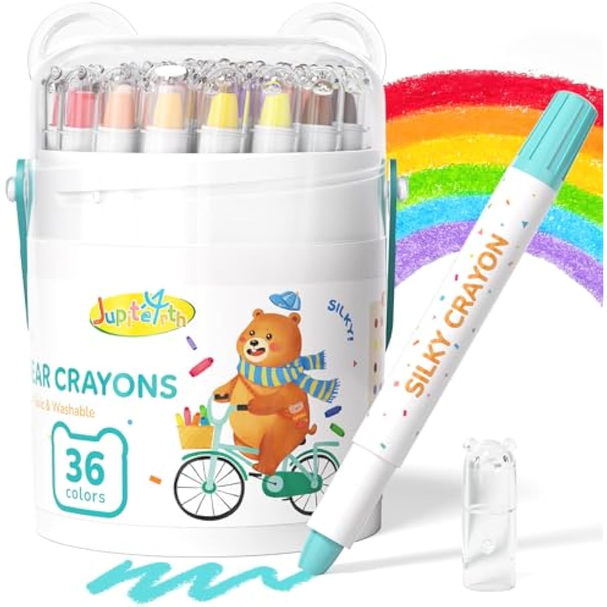 JUPITEARTH 36 Color Twist Crayons for Toddlers 1-3 and Kids 4-8, Non-Toxic Washable Crayons 2-4, Ultra-Silky Easy-Grip Art Supplies, Ideal Coloring Gift for Boys and Girls