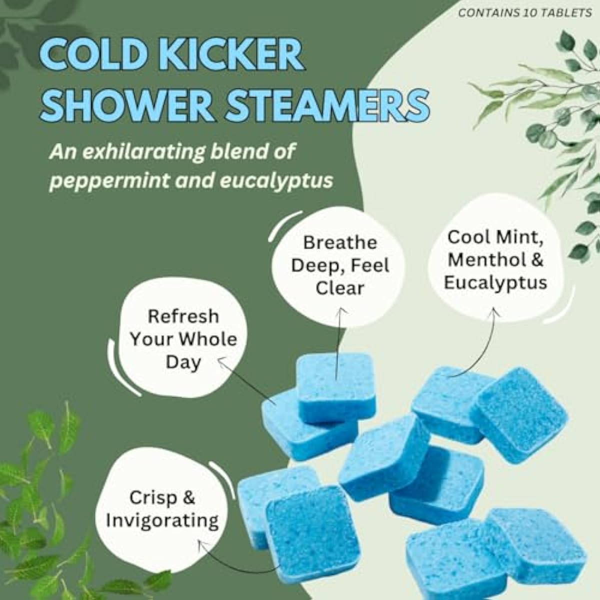 Cold Kicker Shower Steamers Aromatherapy for Relief - USA Made - Peppermint & Eucalyptus Shower Bomb Tablets – Valentines Day Gift for Her and Him – Soothing Natural Essential Oils (10 Pack)