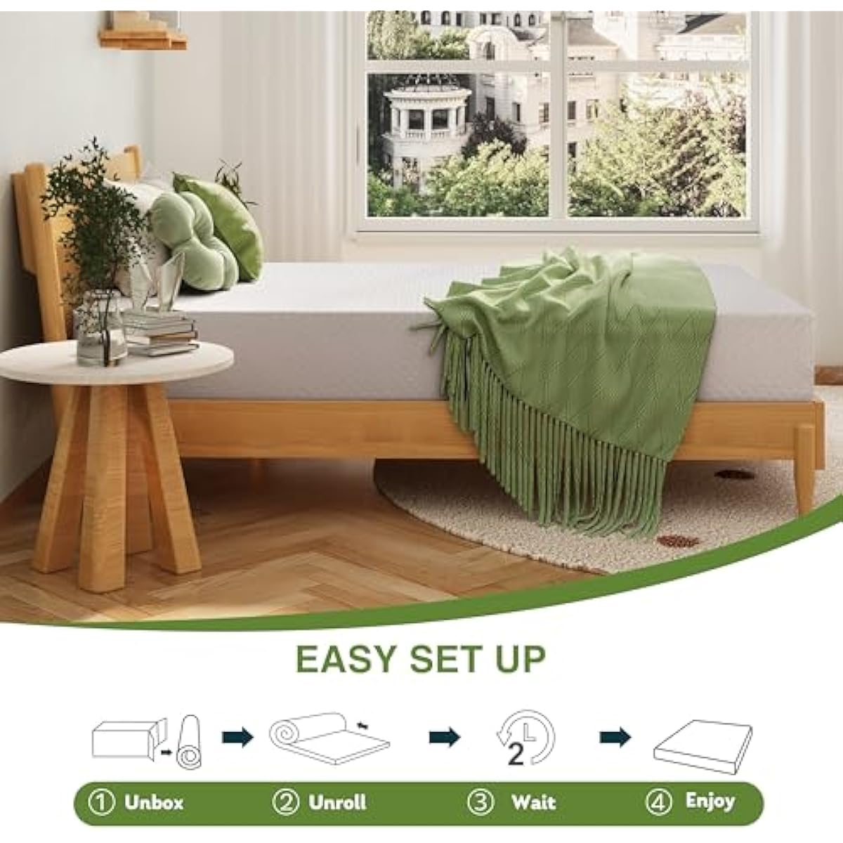 EGOHOME 8 Inch Twin Mattress, Memory Foam Mattress with Cooling Green Tea Gel, Relieve Pressure with Medium Firm Support, CertiPUR-US Certified, 75''L x 38''W, White