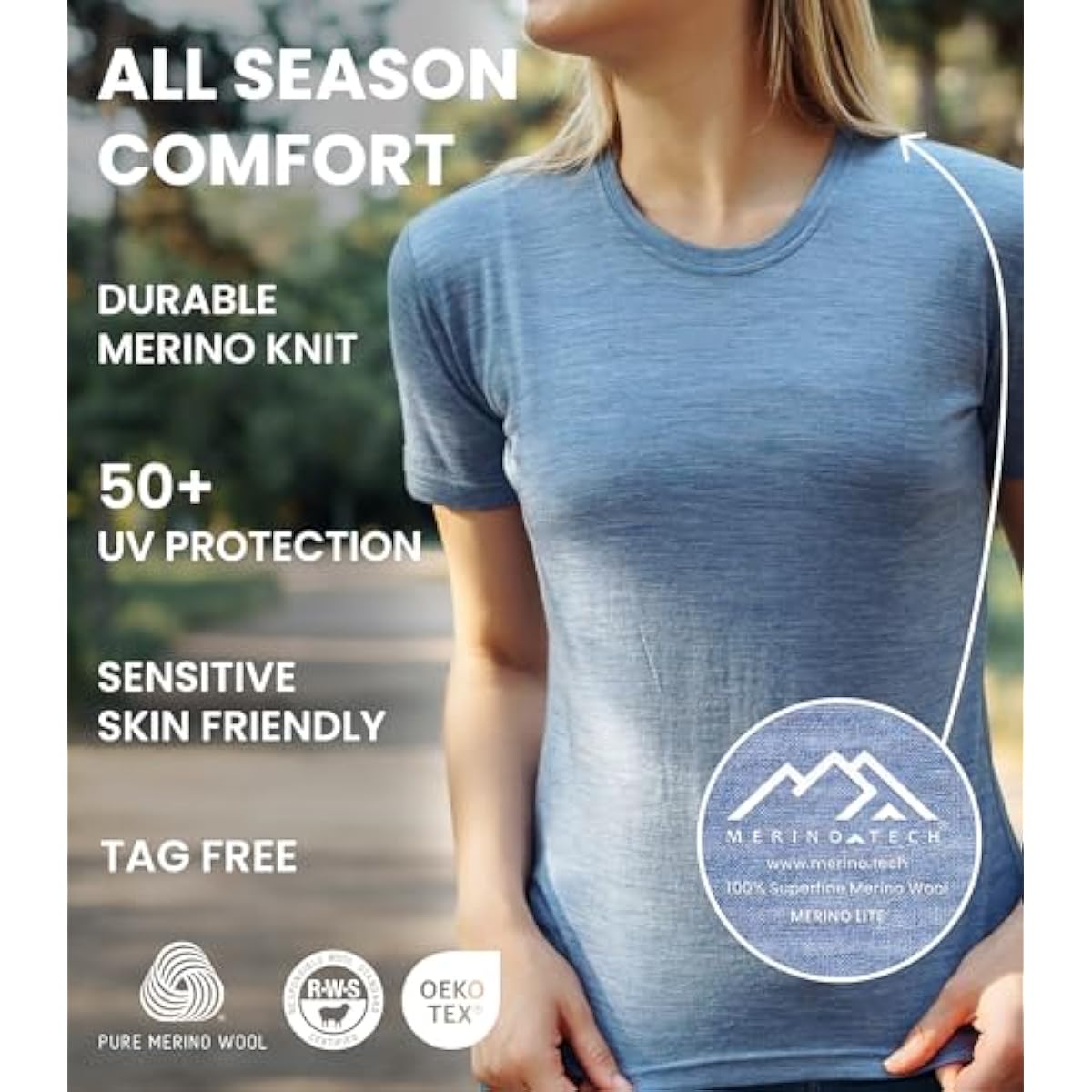 Merino.tech Merino Wool T Shirt Women - 100% Merino Wool Base Layer Women Short Sleeve Moisture-Wicking Tee and Hiking Socks