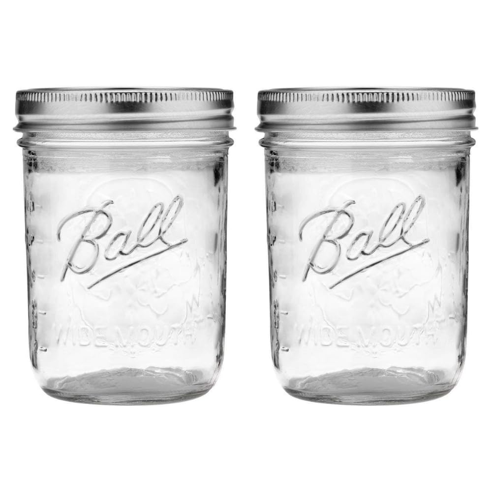 Ball Wide Mouth Pint 16-Ounce Glass Mason Jar with Lids and Bands, 12-Count