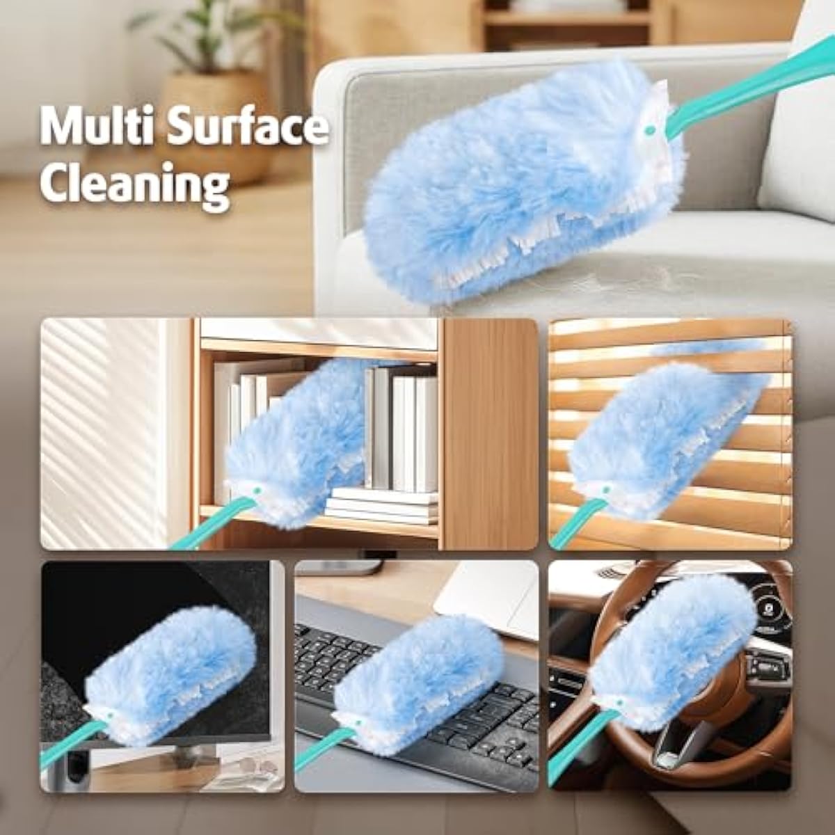 Duster Refill for Swiffer Duster, 30 Count Heavy Duty 2 Side 360° Duster Refills with 1 Handle, 4X Microfibers, Disposable Multi Surface Dusters for Cleaning