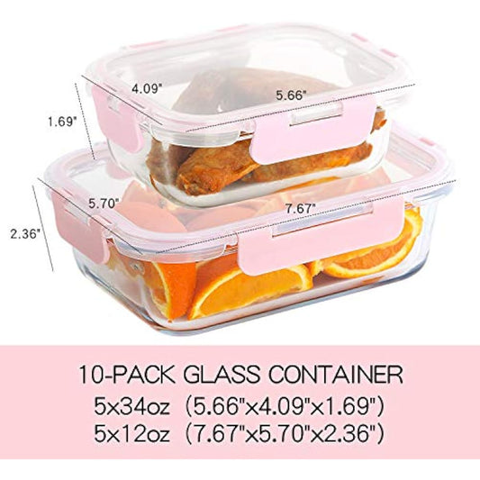 C CREST [10 Pack] Glass Meal Prep Containers, Food Storage Containers with Lids Airtight, Glass Lunch Boxes, Microwave, Oven, Freezer and Dishwasher Safe
