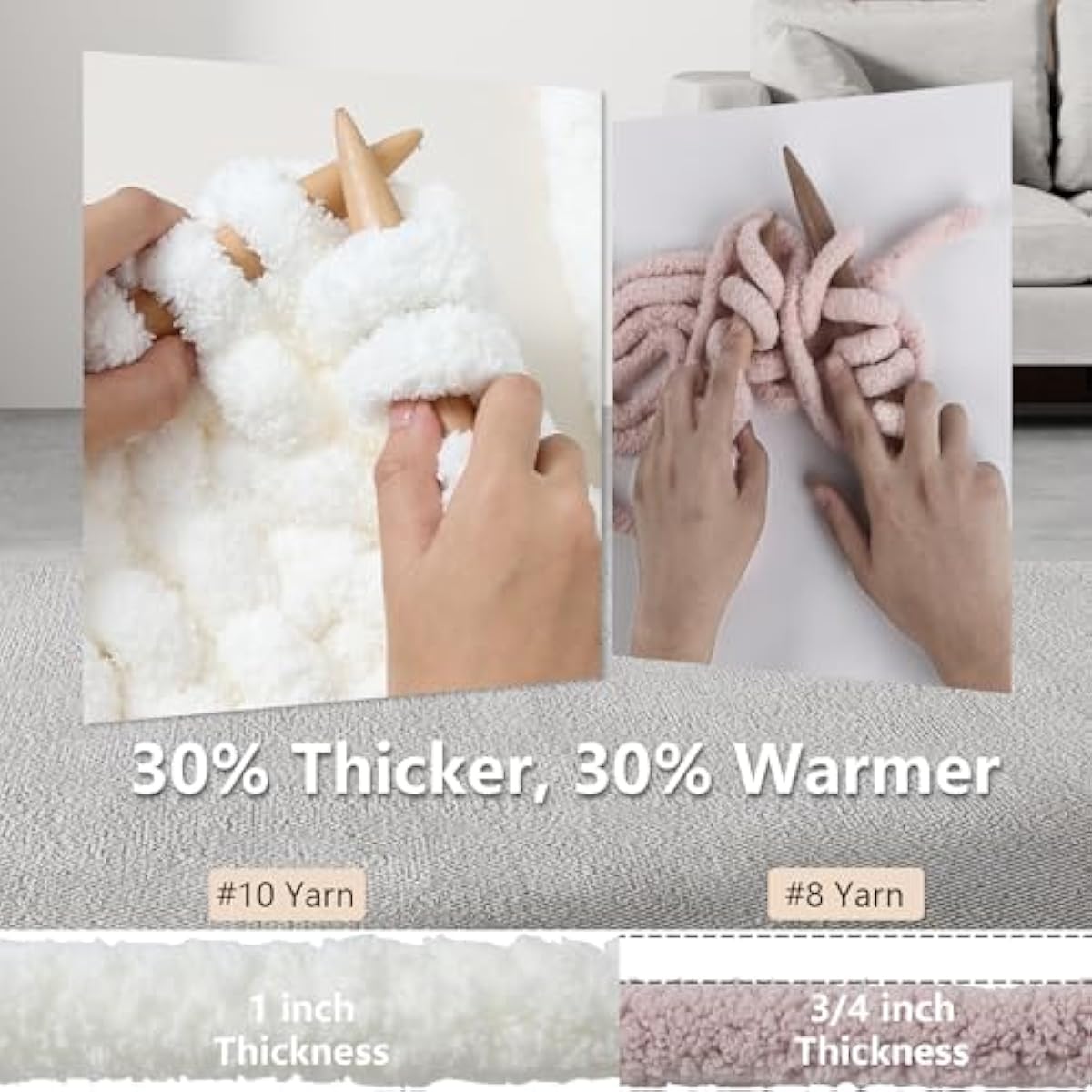 Chunky Yarn for Hand Knitting - #10 Chunky Chenille Yarn, Jumbo Big Thick Chunky Yarns for Crocheting, Super Bulky Chunky Knit Blanket Yarns, 8 Skein (25 yds 8 oz Each Skein), Cream