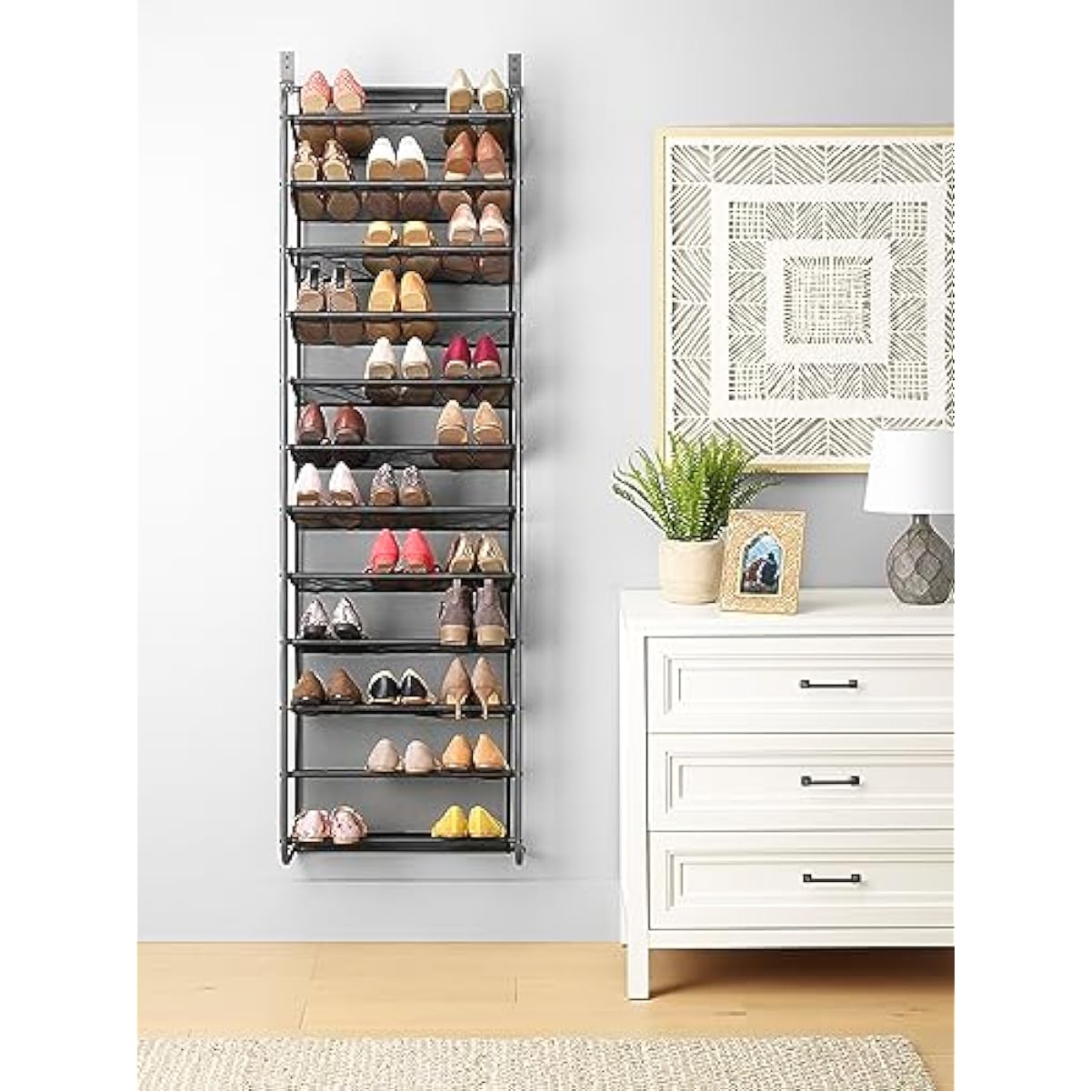 Whitmor 36 Pair Over The Door Shoe Organizer, 12 Tier Hanging Shoe Organizer, Heavy Duty Metal & Mesh Shoe Holder, Hanging Shoe Rack for Closet Organizer & Storage, 69"L x 21.7"W x 7.5"H, White