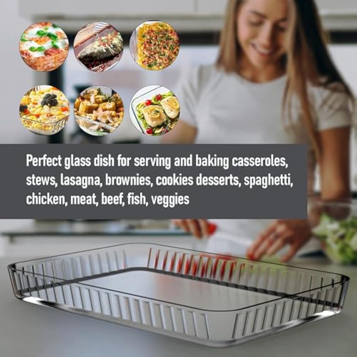 Ums 4-Qt (16" x 11" x 2") Glass Baking Dishes for Oven, Glass Oven Pan & Tray Bakeware, Borosilicate Glass Casserole Dish Cookware, Microwave & Oven-Safe Clear Bakeware