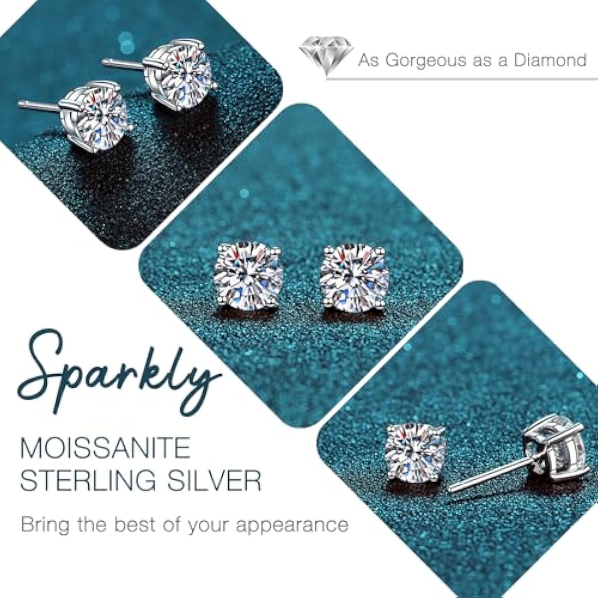 Kosuwo Moissanite Stud Earrings 2.0CT D Color,GRA 925 Sterling Silver Earrings for Men 18K White Gold Plating Earrings for Women,wedding earrings