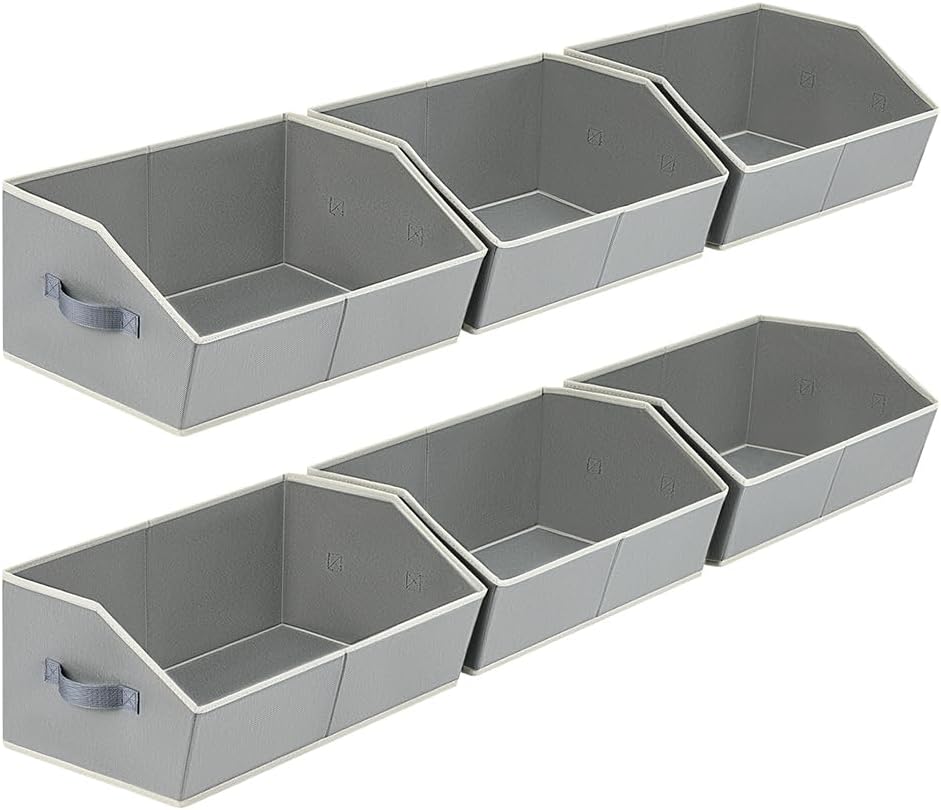 Closet Organizers Bins 6 Packs - Large Closet Shelf Organizer with Handles, Fabric Trapezoid Storage Bins, Collapsible Storage Cubes for Clothes, Towels, Light Gray