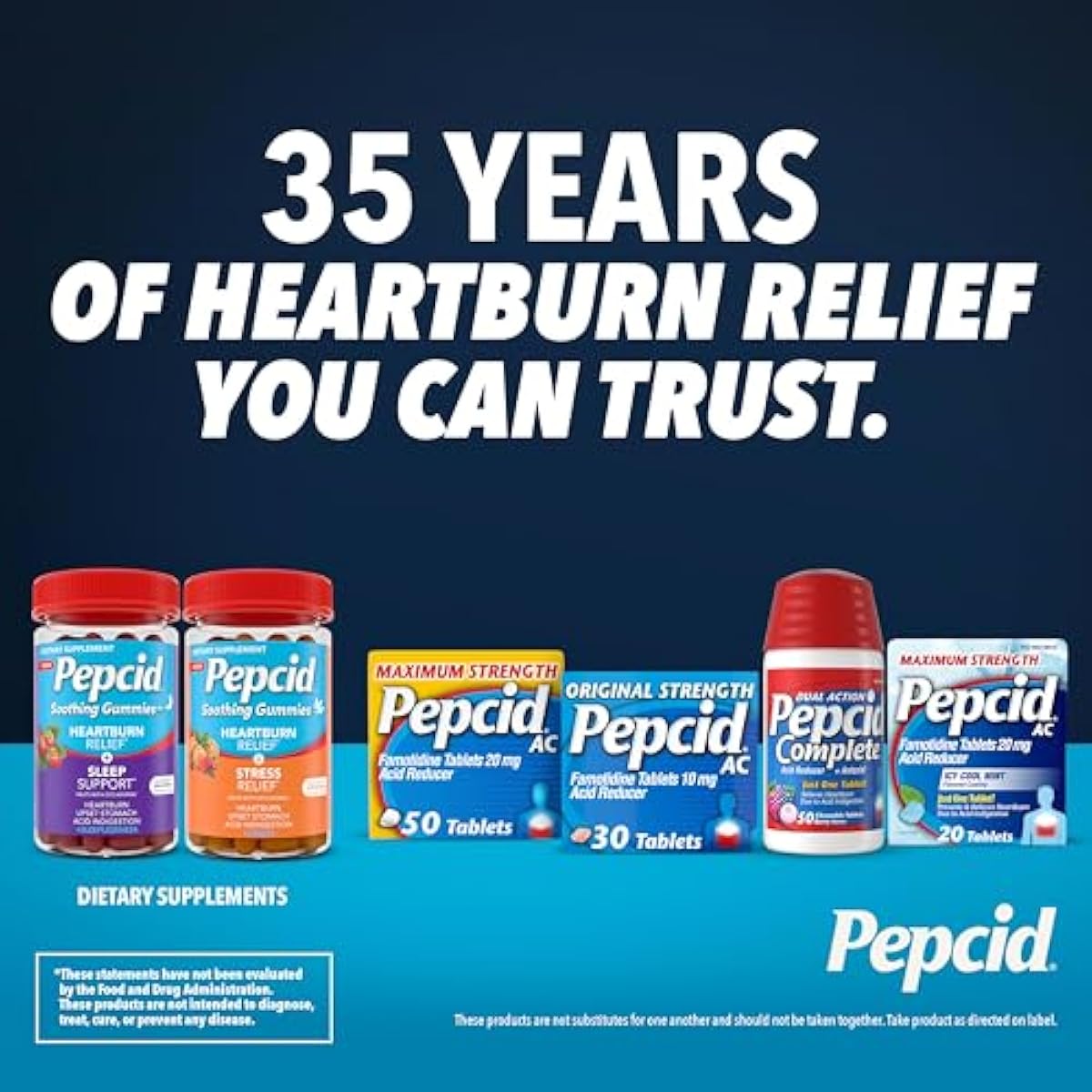 Pepcid Complete Acid Reducer + Antacid Chewables, 10mg Famotidine, 800mg Calcium Carbonate & 165mg Magnesium Hydroxide per Heartburn Medicine Tablet, Antacid Chews, Berry Flavored, 70 ct