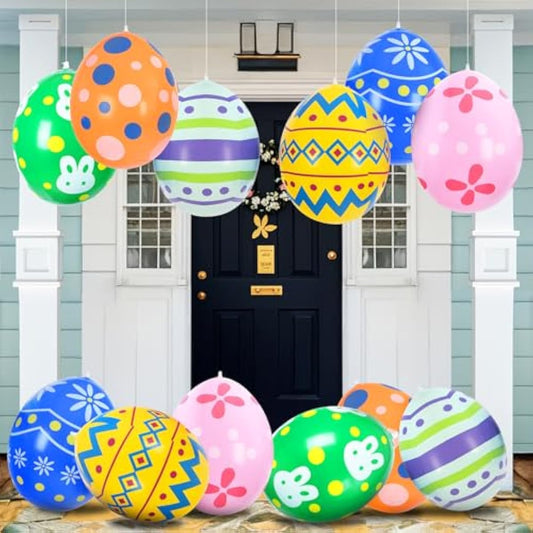 Easter Decorations Outdoor, 12 Pack Inflatable Easter Eggs - 18 Inch Blow Up Easter Decor, Ornaments for Home and Yard, Hanging Holiday Party Decor Kit