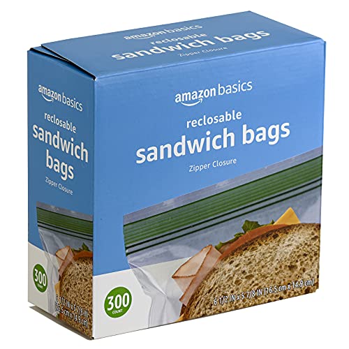 Amazon Basics Resealable Double Zipper Sandwich Storage Bags for Food Storage, 300 Count (Previously Solimo)