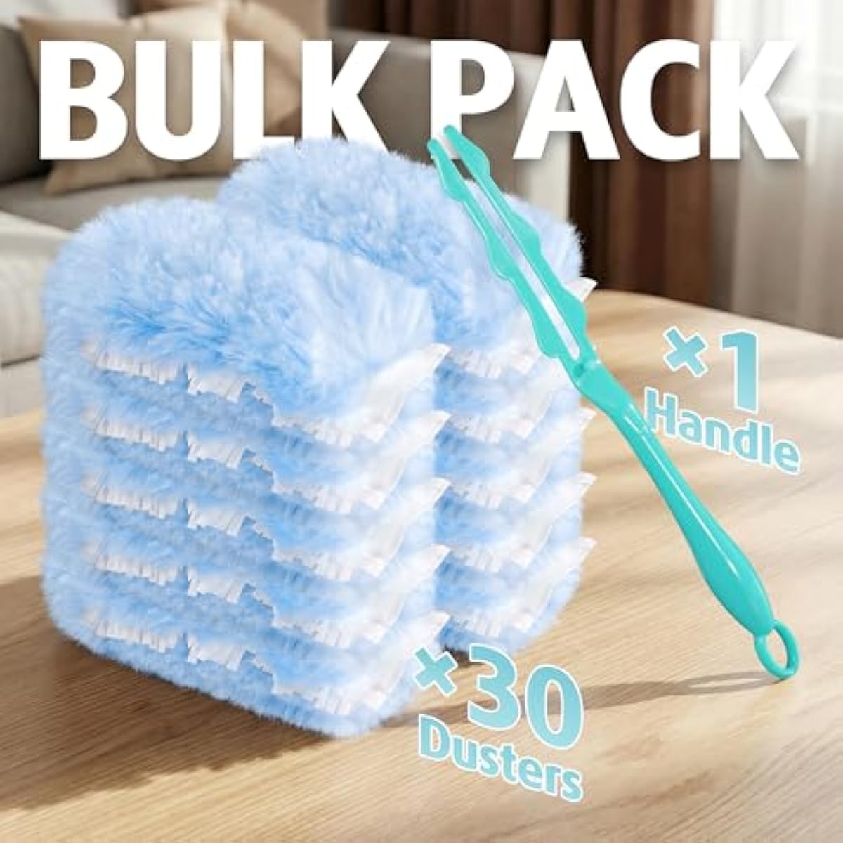 Duster Refill for Swiffer Duster, 30 Count Heavy Duty 2 Side 360° Duster Refills with 1 Handle, 4X Microfibers, Disposable Multi Surface Dusters for Cleaning