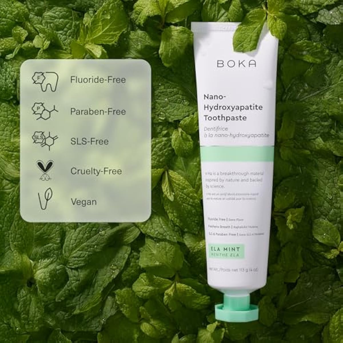Boka Fluoride Free Toothpaste, Nano Hydroxyapatite Toothpaste, Appropriate for Sensitive Teeth - for Adult Oral Care - Ela Mint Flavor, 4 Fl Oz 1Pk US Manufactured