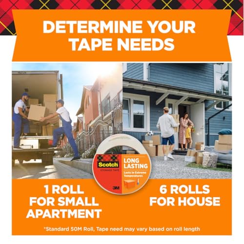 Scotch Long Lasting Storage Packing Tape Rolls, Clear, Storage Tape Withstands Extreme Temperatures, 1.88 in x 54.6 yd, 6 Refill Rolls